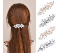 BetterJonny Lot de 4 barrettes à cheveux en strass avec perle en cristal fleur scintillante pour mariage français bal de fin d'année pour femmes filles mariées