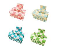 BetterJonny Lot de 4 pinces à cheveux carrées moyennes à carreaux - Accessoires pour cheveux épais et fins - Pour femmes et filles