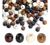 BetterJonny Lot de 400 perles en bois à grand trou, 12 x 11 mm, 4 couleurs, perles d'espacement en bois naturel, pour chapelet en macramé, fabrication de bijoux