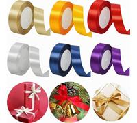 BetterJonny Lot de 6 rouleaux de ruban satiné en polyester de 2,5 cm, couleur unie, ruban décoratif pour emballage cadeau, décoration de fête