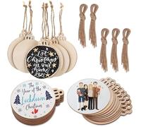 BetterJonny Lot de 60 tranches de bois naturel brut avec trous 8 x 6,5 cm Disques en bois vierge avec 60 cordes en jute pour décoration de Noël