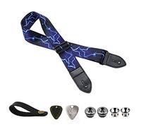 BetterJonny Sangle de Guitare Réglable en Coton, Courroie de Guitare Électrique Bandoulière avec Extrémités en Cuir pour Guitar Électrique acoustique Basse