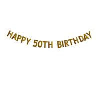 Betteryanzi Bannière « Happy 50th Birthday » pour 50e anniversaire pré-enfilée sans assemblage requis Guirlandes en papier à paillettes dorées