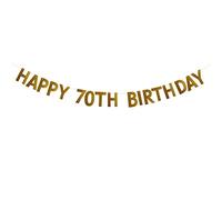Betteryanzi Bannière « Happy 70th Birthday » pour 70e anniversaire pré-enfilée sans assemblage requis Guirlandes dorées en papier à paillettes