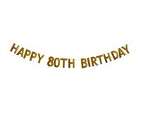 Betteryanzi Bannière « Happy 80th Birthday » pour 80e anniversaire pré-enfilée sans assemblage requis Guirlandes en papier à paillettes dorées