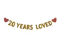 Betteryanzi Bannière pour 20e anniversaire pré-assemblée sans assemblage requis Guirlandes en papier à paillettes dorées