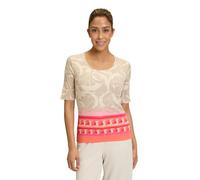 Betty Barclay Damen T-Shirt Basique de Texture côtelée Taupe/Rouge 46