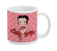 Betty Boop - Tasse à café en céramique à pois roses, cadeau fantaisie pour café, thé et boissons chaudes, 325 ml, blanc