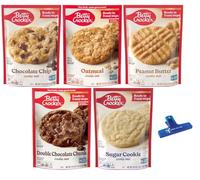 Betty Crocker - Lot de 5 mélanges à biscuits, pépites de chocolat, flocons d'avoine, beurre d'arachide, double morceau de chocolat et biscuit au sucre, 506,1 g - avec clip de sac Make Your Day