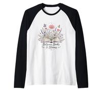 Between Books and Blooms Lecteur de Livres Fleurs Sauvages Manche Raglan