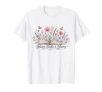 Between Books and Blooms Lecteur de Livres Fleurs Sauvages T-Shirt