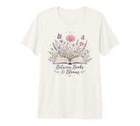 Between Books and Blooms Lecteur de Livres Fleurs Sauvages T-Shirt Haut de Gamme