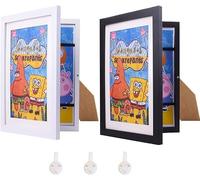 BETYBOPT Cadre D'Art Dessin Enfant Cadres Photo D'Art 2Pcs,Cadre D'Affichage D'Œuvres D'Art A4 Cadre Photo Artistique à Changer Ouverture Frontale pour Enfants (Noir+Blanc)