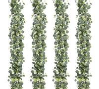 Betylifoy Artificielle Eucalyptus Guirlande 4Pcs Faux Dollar Argenté Vignes Suspendues pour Printemps Toile de Fond de Mariage Arche Table Décoration Murale (Vert-4PCS)