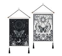 Betylifoy Lot de 2 Tapisserie Murale Lune et Soleil avec Glands Tarot Bannière Noire Tenture Murale Tapisserie Bohème Étoile Nuage Mur Art Décor pour Chambre Salon (Éclipse lunaire)