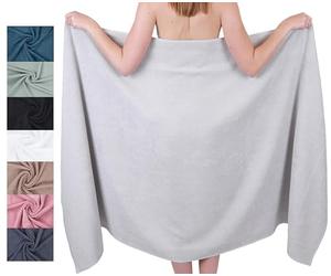 Betz Drap de Bain XXL 100x200 cm - 1 pièce - pour Sauna et Plage en 100% Coton, 360 g/m² - Absorbant et Doux - Grande Serviette avec Attache Serviette - série Berlin - Couleur Gris argenté