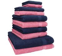Betz Lot de 10 pièces 2 draps de Bain 4 Serviettes de Toilette 2 d'invité 2 lavettes 100% Coton Classic Couleur Bleu foncé, Vieux Rose