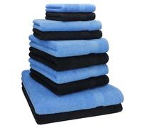 Betz Lot de 10 Serviettes Classic 100% Coton 2 draps de Bain 4 Serviettes de Toilette 2 Serviettes d’invité 2 lavettes Couleur Noir & Bleu Clair