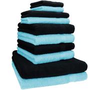 Betz Lot de 10 Serviettes Classic 100% Coton 2 draps de Bain 4 Serviettes de Toilette 2 Serviettes d’invité 2 lavettes Couleur Turquoise & Noir