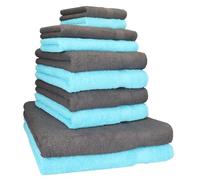 Betz Lot de 10 Serviettes Classic 100% Coton 2 draps de Bain 4 Serviettes de Toilette 2 Serviettes d’invité 2 lavettes Couleur Gris Anthracite & Turquoise