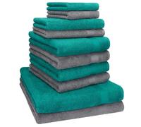 Betz Lot de 10 Serviettes Classic 100% Coton 2 draps de Bain 4 Serviettes de Toilette 2 Serviettes d’invité 2 lavettes Couleur Couleur Vert émeraude & Gris Anthracite