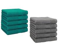 Betz Lot de 10 Serviettes débarbouillettes lavettes Taille 30x30 cm en 100% Coton Premium Couleur Vert émeraude et Gris Anthracite