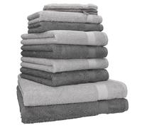 Betz Lot de 10 Serviettes Premium 100% Coton - 2 draps de Bain 70x140, 4 Serviettes 50x100, 2 essui-Mains 30x50, 2 Gants de Toilette - Tout en Tissu éponge Doux - Couleur Anthracite et Gris argenté