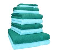 Betz Lot de 10 Serviettes Premium Vert émeraude et Turquoise, 2 Serviettes de Bain, 4 Serviettes de Toilette, 2 Serviettes d'invité et 2 Gants de Toilette