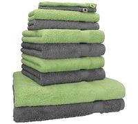 Betz Lot de 10 Serviettes Set de 2 draps de Bain 4 Serviettes de Toilette 2 Serviettes d'invités 2 Gants de Toilette 100% Coton Premium Couleur Vert Pomme, Gris Anthracite