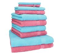 Betz Lot de 10 Serviettes Set de 2 Serviettes de Bain 4 de Toilette 2 d'invité 2 Gants de Toilette 100% Coton Premium Couleur Turquoise & Vieux Rose