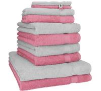 Betz Lot de 10 Serviettes Set de 2 Serviettes de Bain 4 de Toilette 2 d'invité 2 Gants de Toilette 100% Coton Premium Couleur Gris argenté & Vieux Rose
