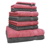 Betz Lot de 10 Serviettes Set de 2 Serviettes de Bain 4 de Toilette 2 d'invité 2 Gants de Toilette 100% Coton Premium Couleur Gris Anthracite & Vieux Rose