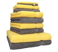 Betz Lot de 10 Serviettes Set de 2 Serviettes de Bain 4 Serviettes de Toilette 2 Serviettes d'invité et 2 Gants de Toilette 100% Coton Premium Couleur Jaune, Gris Anthracite
