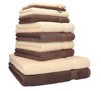 Betz Lot de 10 Serviettes Set de 2 Serviettes de Bain 4 Serviettes de Toilette 2 Serviettes d'invité et 2 Gants de Toilette 100% Coton Premium Couleur Marron Noisette, Beige