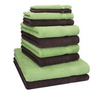 Betz Lot de 10 Serviettes Set de 2 Serviettes/draps de Bain 4 Serviettes de Toilette 2 Serviettes d‘invité 2 Gants de Toilette 100% Coton Premium Couleur Vert Pomme, Marron foncé