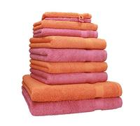 Betz Lot de 10 Serviettes Set de 2 Serviettes/draps de Bain 4 Serviettes de Toilette 2 Serviettes d‘invité 2 Gants de Toilette 100% Coton Premium Couleur Orange, Vieux Rose