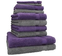 Betz Lot de 10 Serviettes Set de 2 Serviettes, draps de Bain 4 Serviettes de Toilette 2 Serviettes d‘invité 2 Gants de Toilette 100% Coton Premium Couleur Gris Anthracite, Violet