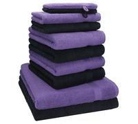 Betz Lot de 10 Serviettes Set de 2 Serviettes, draps de Bain 4 Serviettes de Toilette 2 Serviettes d‘invité 2 Gants de Toilette 100% Coton Premium Couleur Noir, Violet