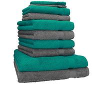 Betz Lot de 10 Serviettes Set de 2 Serviettes/draps de Bain 4 Serviettes de Toilette 2 Serviettes d'invité 2 Gants de Toilette 100% Coton Premium Couleur Vert émeraude & Gris Anthracite