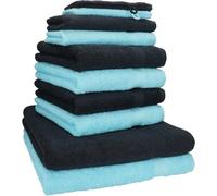 Betz Lot de 10 Serviettes Set de 2 Serviettes/draps de Bain 4 Serviettes de Toilette 2 Serviettes d'invité 2 Gants de Toilette 100% Coton Premium Couleur Noir & Turquoise