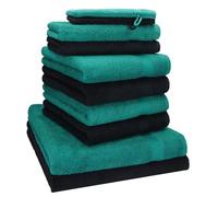 Betz Lot de 10 Serviettes Set de 2 Serviettes/draps de Bain 4 Serviettes de Toilette 2 Serviettes d'invité 2 Gants de Toilette 100% Coton Premium Couleur Vert émeraude & Noir
