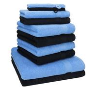 Betz Lot de 10 Serviettes Set de 2 Serviettes/draps de Bain 4 Serviettes de Toilette 2 Serviettes d'invité 2 Gants de Toilette 100% Coton Premium Couleur Noir & Bleu Clair