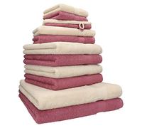 Betz Lot de 12 draps Premium 2 draps de Bain 4 draps de Toilette 2 draps d'invité 2 lavettes 2 Gants de Toilette 100% Coton Couleur Sable & Fruits de Bois