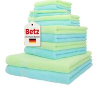 Betz Lot de 12 pièces 100% Coton Palermo 2 draps de Bain 4 Serviettes de Toilette 2 d'invités 2 lavettes 2 Gants de Toilette Couleur Turquoise et Vert
