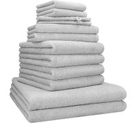 Betz Lot de 12 pièces Berlin 100% Coton 2 Draps de Bain 4 Serviettes de Toilette 2 d'invité 2 lavettes 2 Gants de Toilette Couleur Gris argenté - Berlin