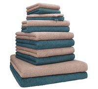 Betz Lot de 12 Serviettes Berlin 100% Coton 2 draps de Bain 4 Serviettes de Toilette 2 Serviettes d'invité 2 lavettes et 2 Gants Couleur Cappuccino - Bleu Pigeon