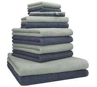 Betz Lot de 12 Serviettes Berlin 100% Coton 2 draps de Bain 4 Serviettes de Toilette 2 Serviettes d'invité 2 lavettes et 2 Gants Couleur Jade - Gris foncé