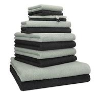 Betz Lot de 12 Serviettes Berlin 100% Coton 2 draps de Bain 4 Serviettes de Toilette 2 Serviettes d'invité 2 lavettes et 2 Gants Couleur Jade - Graphite