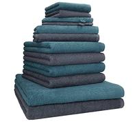 Betz Lot de 12 Serviettes Berlin 100% Coton 2 draps de Bain 4 Serviettes de Toilette 2 Serviettes d'invité 2 lavettes et 2 Gants Couleur Gris foncé - Bleu Pigeon