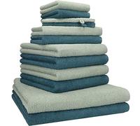 Betz Lot de 12 Serviettes Berlin 100% Coton 2 draps de Bain 4 Serviettes de Toilette 2 Serviettes d'invité 2 lavettes et 2 Gants Couleur Jade - Bleu Pigeon